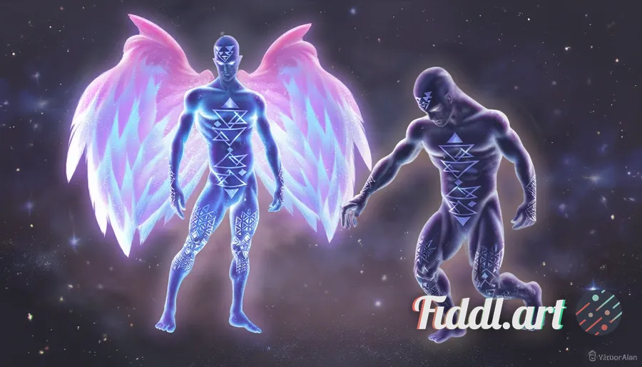 This image depicts a celestial, humanoid figure with an ethereal and otherworldly presence, now enga