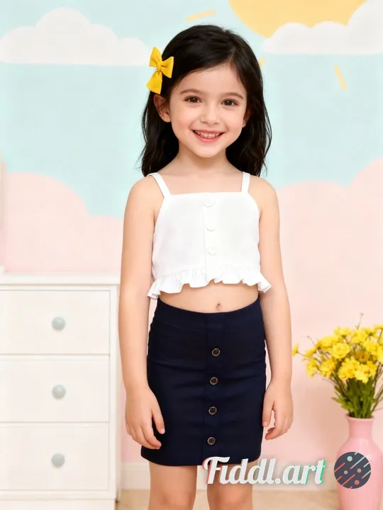 A cheerful indoor scene featuring a full figure of 2-3 years old child standing in a photo studio wi