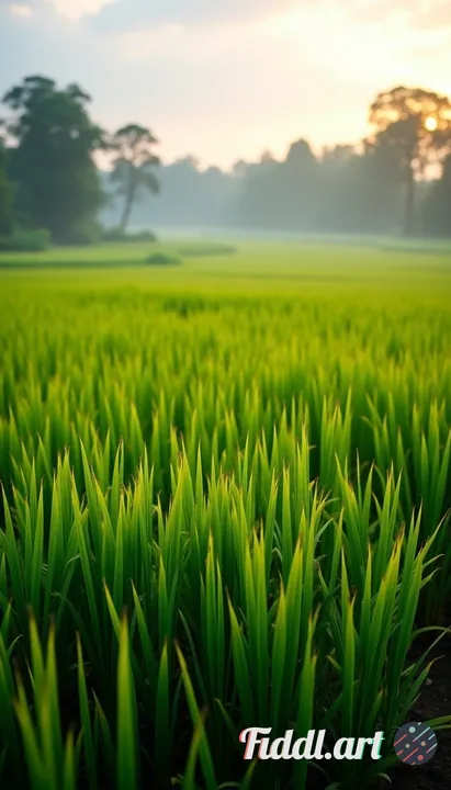 Morning view of beautiful and natural rice fields