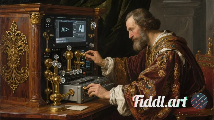 Renaissance video editor using a modern AI supercomputer designed with elaborate yet minimalist Vict