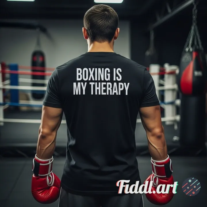 Put this t shirt on a mockup. I want the person to be standing in a boxing gym wearing boxing gloves