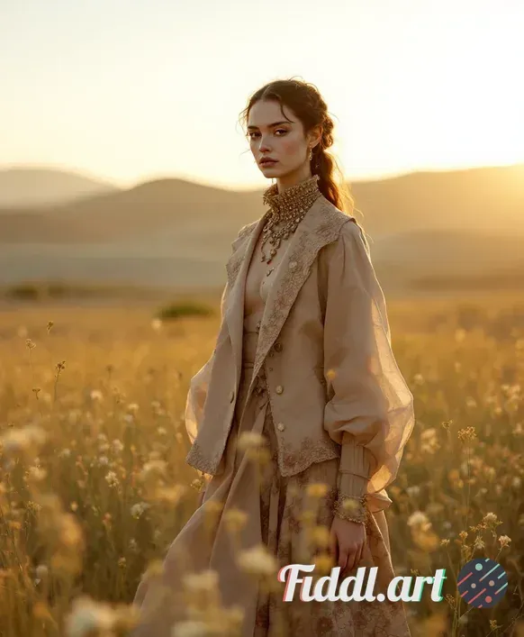Media Index 0 | op sha woman in the center dressed in Alexander McQueen clothes, in a field with tall grass and smal