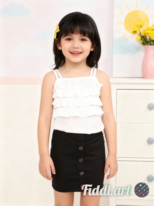 A cheerful indoor scene featuring a full figure of 2-3 years old child standing in a photo studio wi