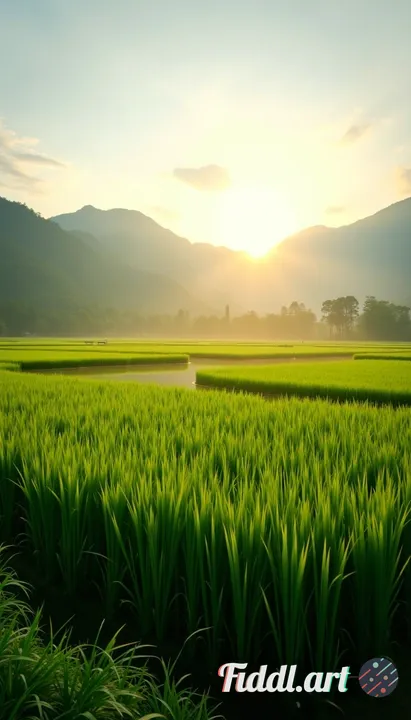 Morning view of beautiful and natural rice fields