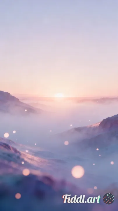 Cinematic AI wallpaper of a serene fantasy landscape, soft mist and atmospheric depth, glowing light