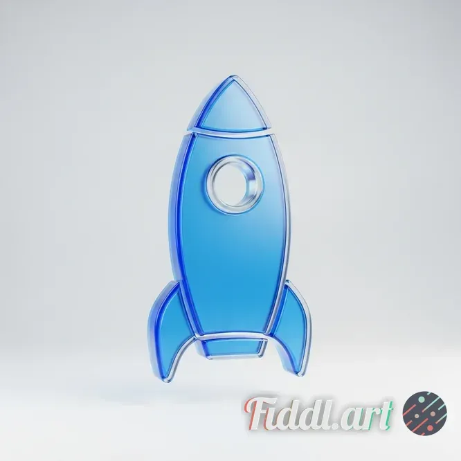 Media Index 0 | 2.5D rocket icon, blue, frosted glass, with base, white background, C4D rendering, 8K