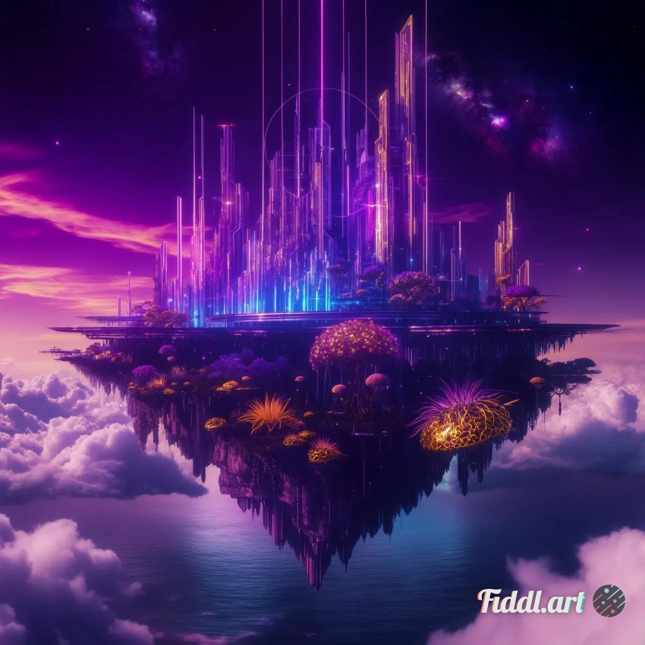 An ultra-detailed, surreal artwork that blends fantasy and futuristic elements: a glowing crystal ci