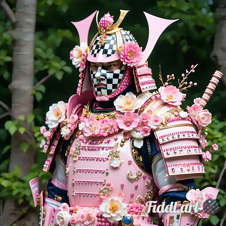 Theme: Fantastical fusion of ornate samurai armor and natural garden

Key elements: Pink samurai arm