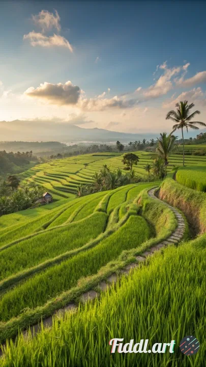 Afternoon view of beautiful and natural rice fields