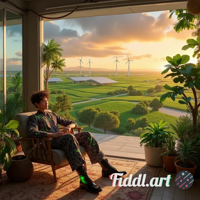 a highly detailed oil painting of a handsome man wearing Solarpunk-inspired clothing, featuring smar
