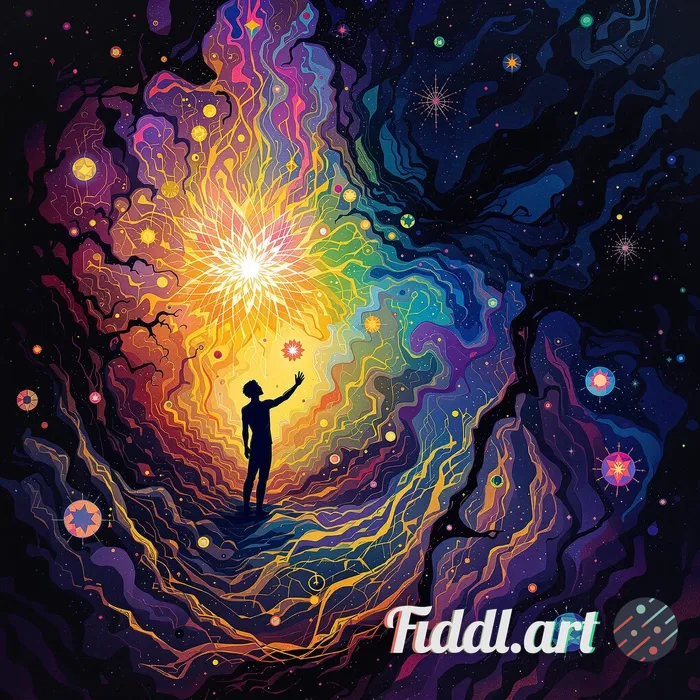 Create a psychedelic artwork illustrating the concept 'Fear is a disease; hope is its only cure.' De