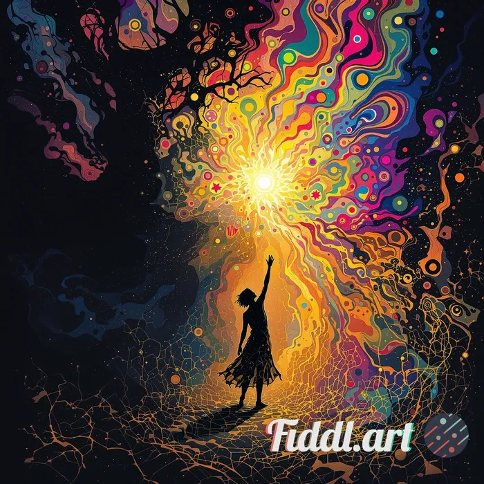 Create a psychedelic artwork illustrating the concept 'Fear is a disease; hope is its only cure.' De