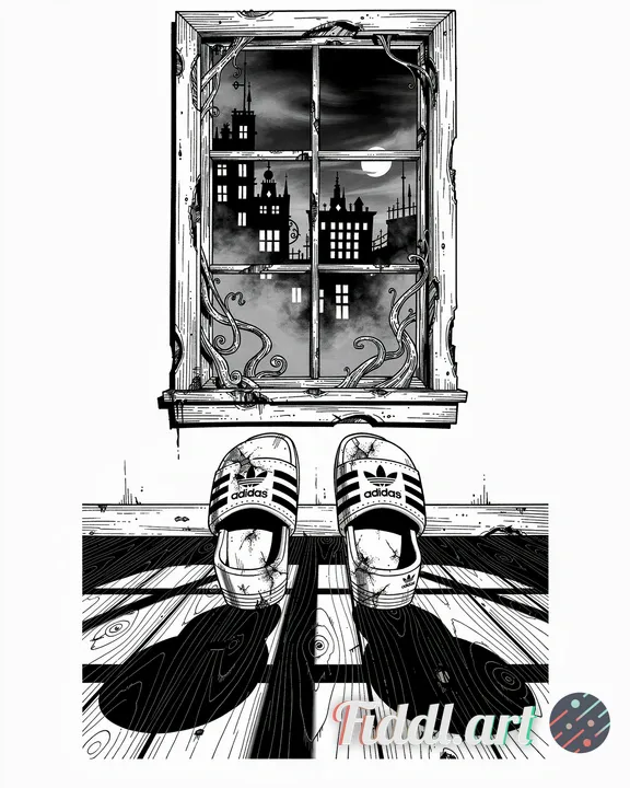 comic T-shirt Design for T-shirts containing Slippers adidas tim burton blanco y negro mirando por l