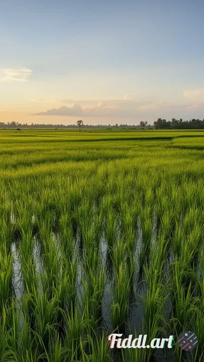 Afternoon view of beautiful and natural rice fields