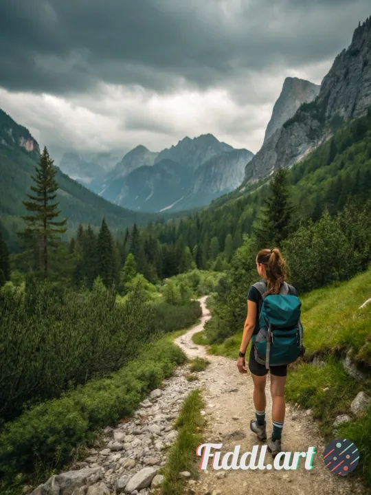 A woman biling in the mountains
