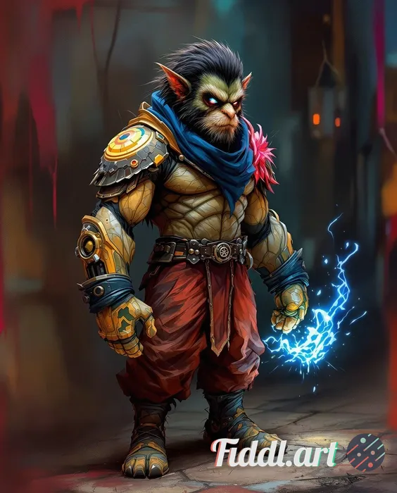 Transform this character into a painterly cinematic style inspired by Arcane, with hand-painted text