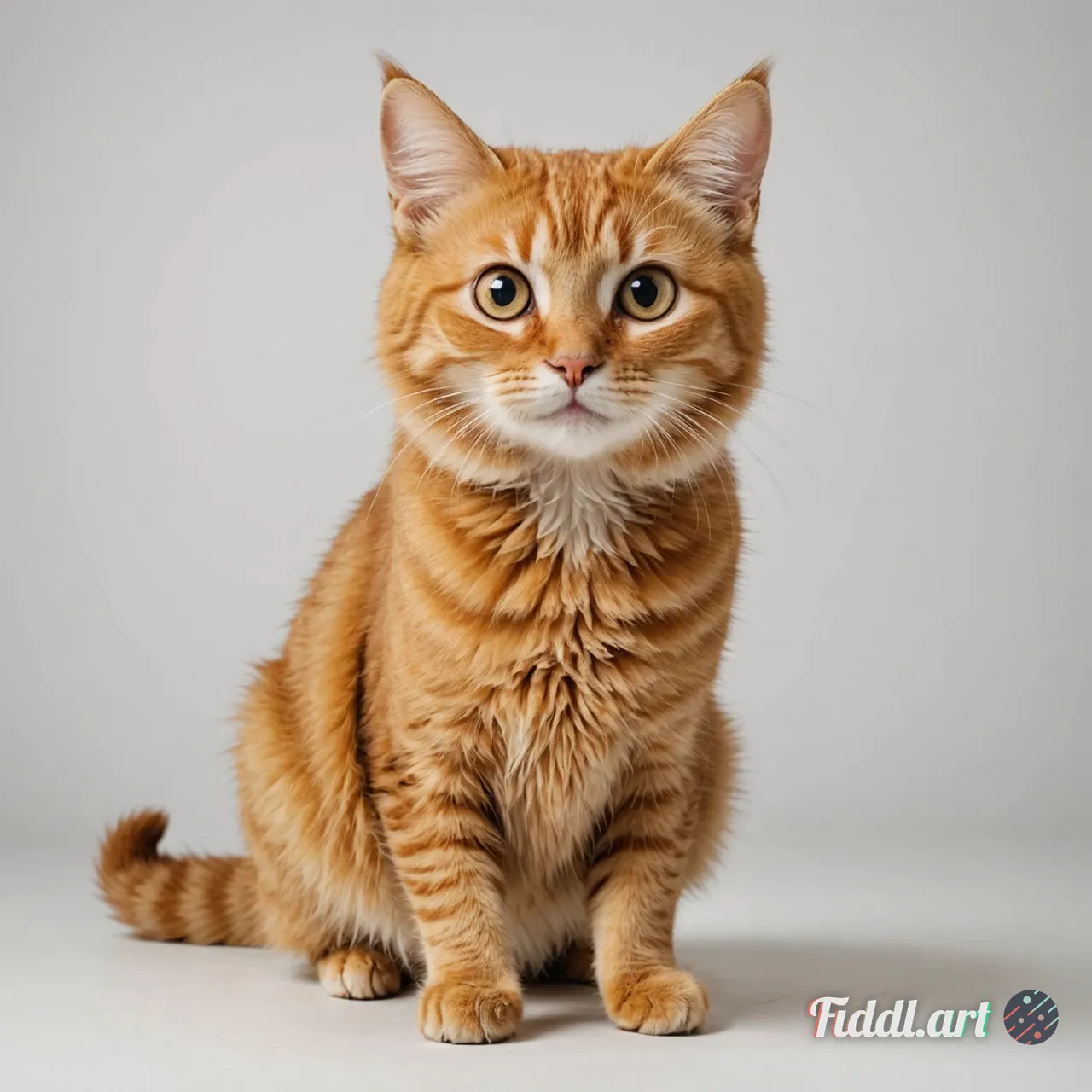 Media Index 0 | The golden tabby cat is squatting, with fluffy large eyes and a super cute expression, set against a