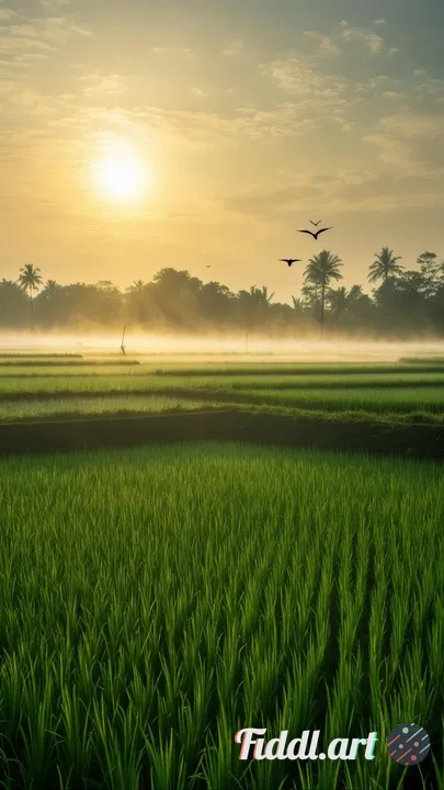 Morning view of beautiful and natural rice fields
