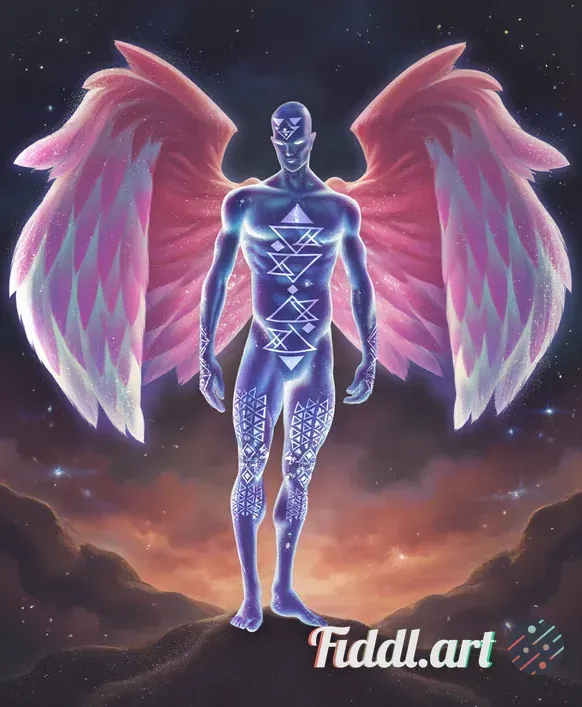 This image depicts a celestial, humanoid figure with an ethereal and otherworldly presence, now lock