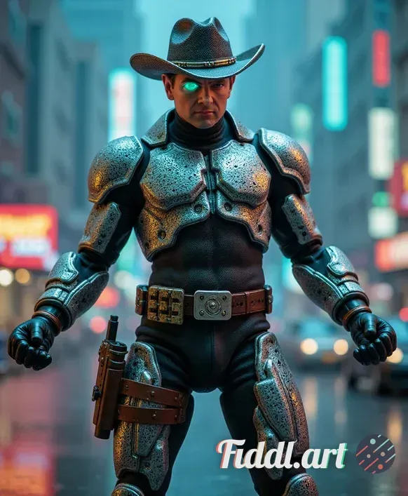 A striking male Cybernetic Sheriff action figure, designed with intricate details showcasing a blend