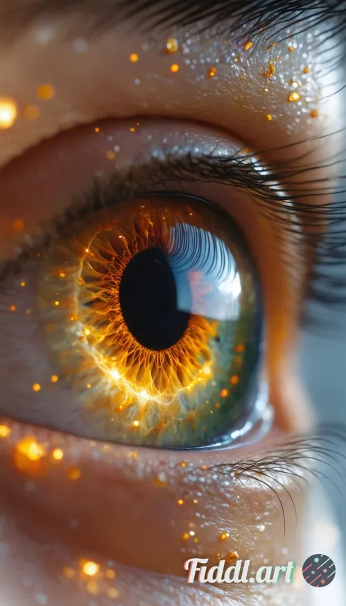 Media Index 2 | A mesmerizing close-up of a human eye, showcasing a surreal and intricately detailed design. The iri