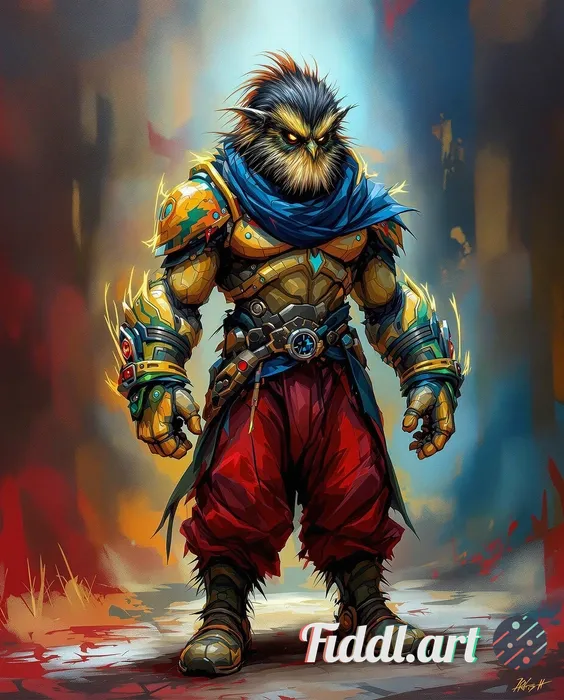 Transform this character into a painterly cinematic style inspired by Arcane, with hand-painted text
