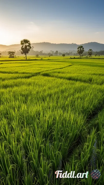 Afternoon view of beautiful and natural rice fields