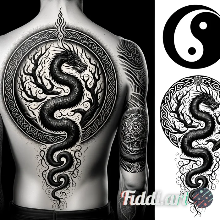 “Upper-arm shoulder-cap cover-up tattoo, circular medallion sized to max 15 cm high (≈13–15 cm diame