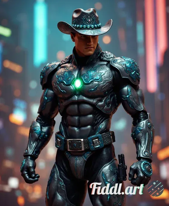 A striking male Cybernetic Sheriff action figure, designed with intricate details showcasing a blend