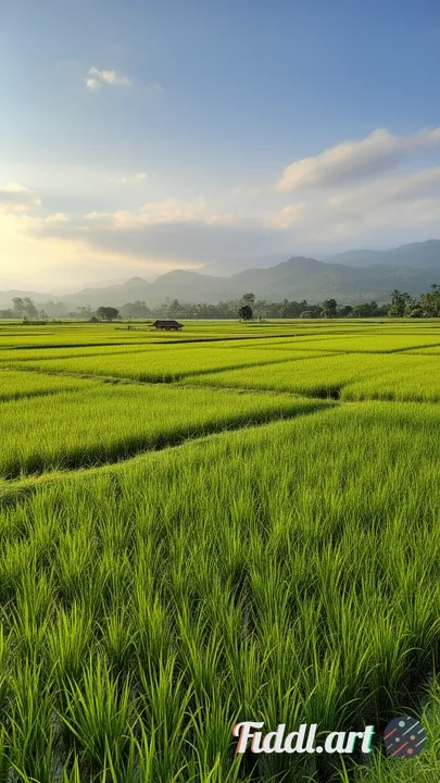 Afternoon view of beautiful and natural rice fields