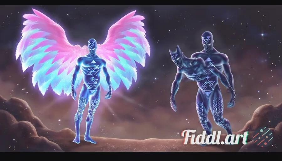 This image depicts a celestial, humanoid figure with an ethereal and otherworldly presence, now enga