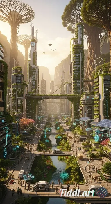 digital artwork, concept art, HD, solarpunk futuristic city in a valley on an alien jungle planet, g