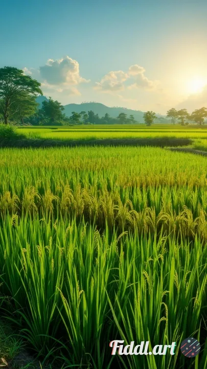 Afternoon view of beautiful and natural rice fields