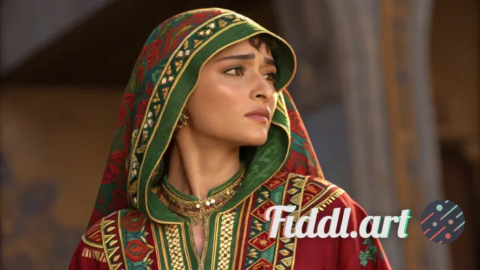 Show me rei from neon genesis wearing traditional Moroccan caftan. CLOSE UP