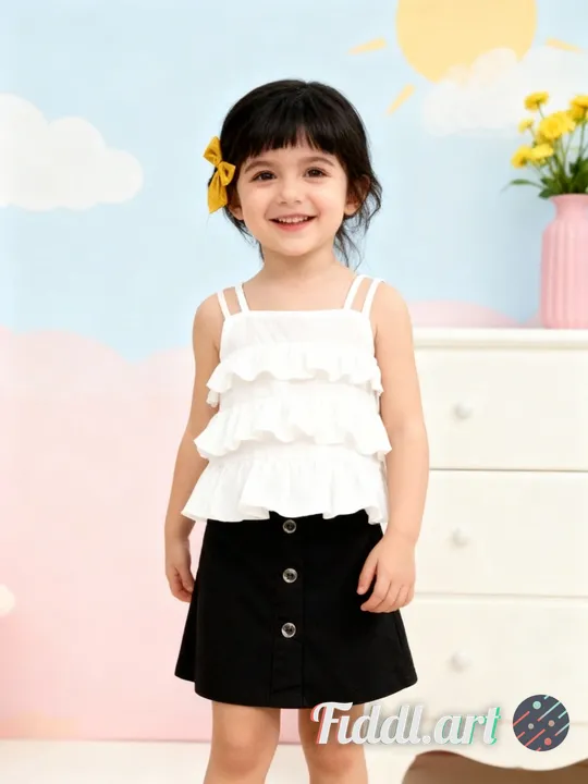 A cheerful indoor scene featuring a full figure of 2-3 years old child standing in a photo studio wi