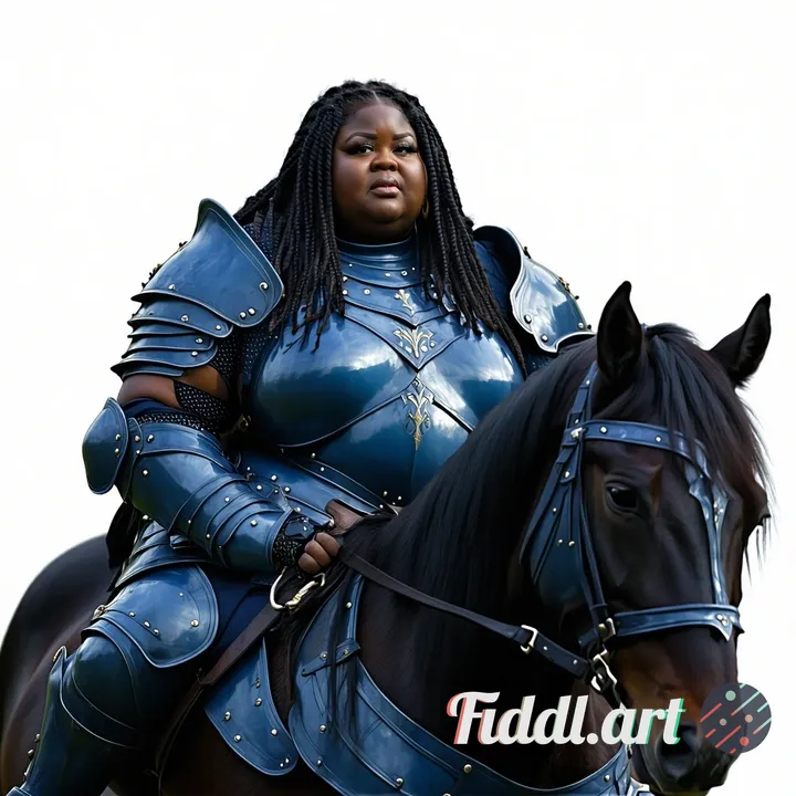 obese dark woman leather armor riding