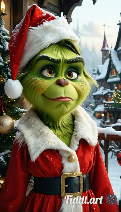 medium shot (chest up), subject ≥ 70–85% of frame, eyes near top third, icy Whoville overlook with c