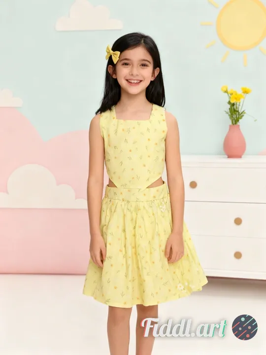 A cheerful indoor scene featuring a full figure of 9-10 years old child standing in a photo studio w
