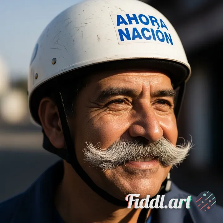 señor con un casco blanco con las siglas de ahora nacion con su caracteristico bigote
