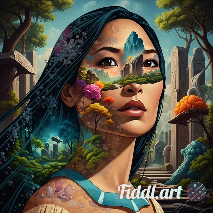 Pocahontas, Cinematic quality, hyper-realistic rendering, rich textures, and high-definition detail.