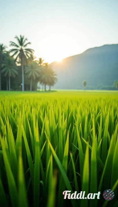Morning view of beautiful and natural rice fields