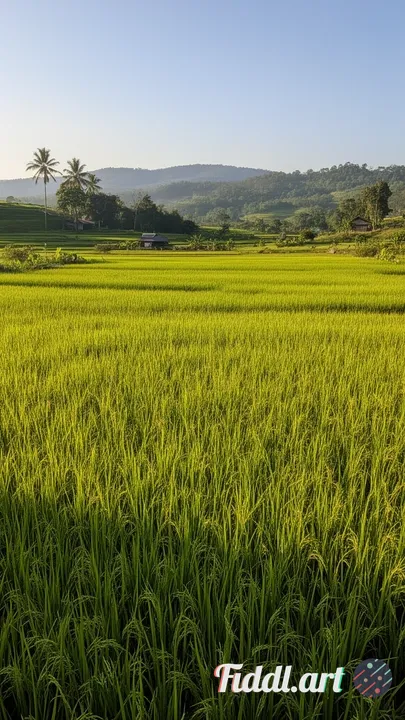 Afternoon view of beautiful and natural rice fields