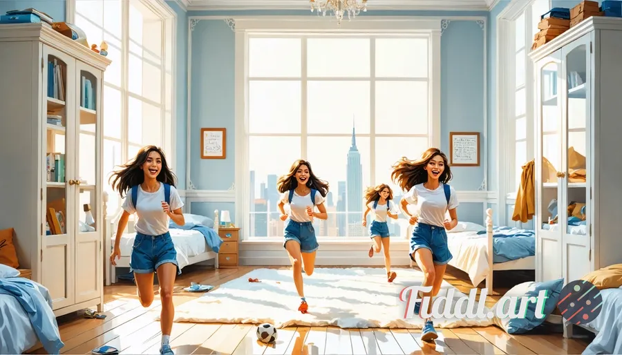 Media Index 0 | A wide-angle scene inside the top floor of Kappa Kappa Gamma in Arkansas. A large, airy dormitory ro