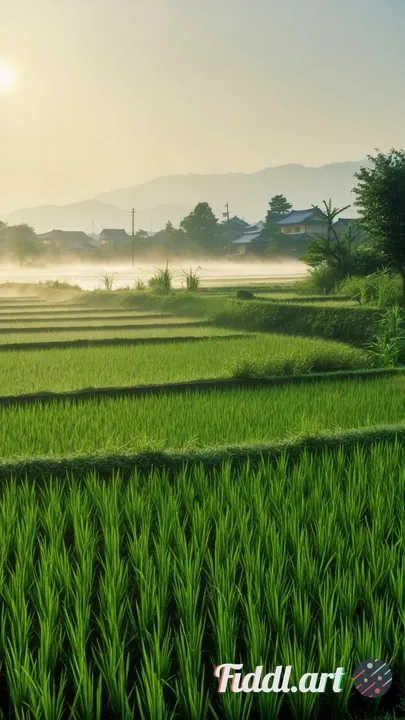 Morning view of beautiful and natural rice fields