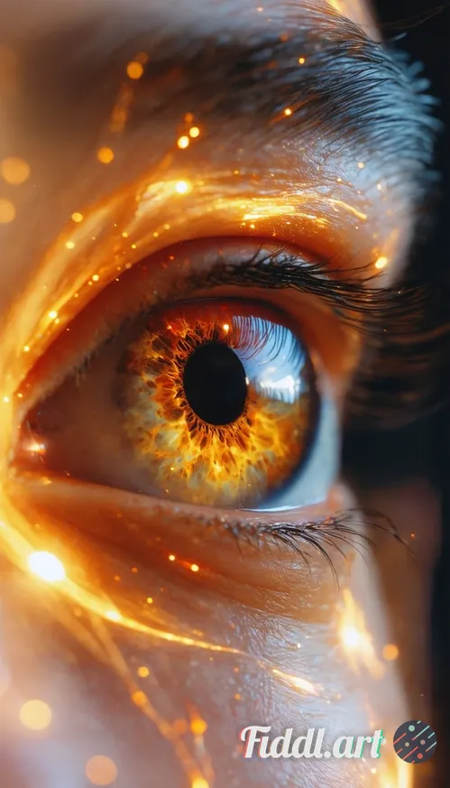 Media Index 0 | A mesmerizing close-up of a human eye, showcasing a surreal and intricately detailed design. The iri