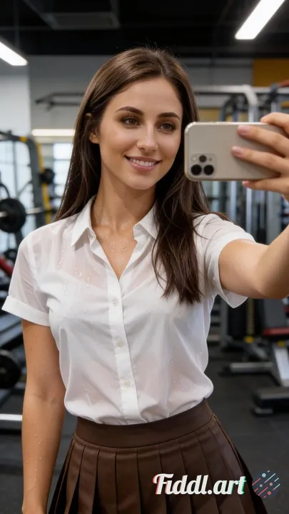 The girl in the reference image taking a sweaty selfie at the gym