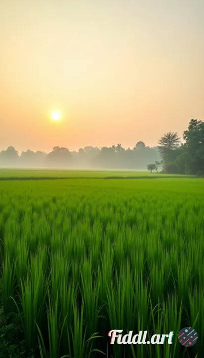 Morning view of beautiful and natural rice fields