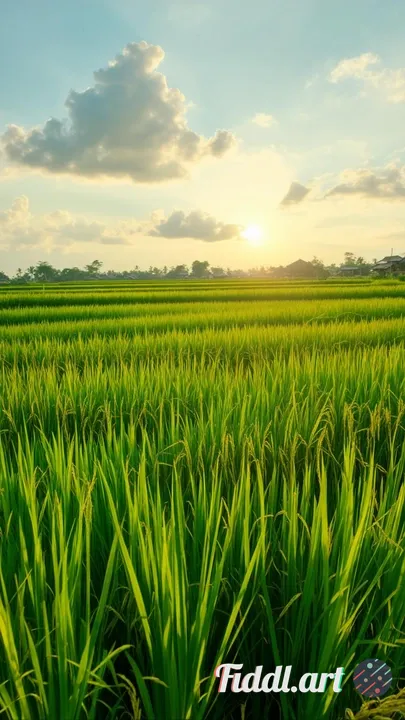 Afternoon view of beautiful and natural rice fields