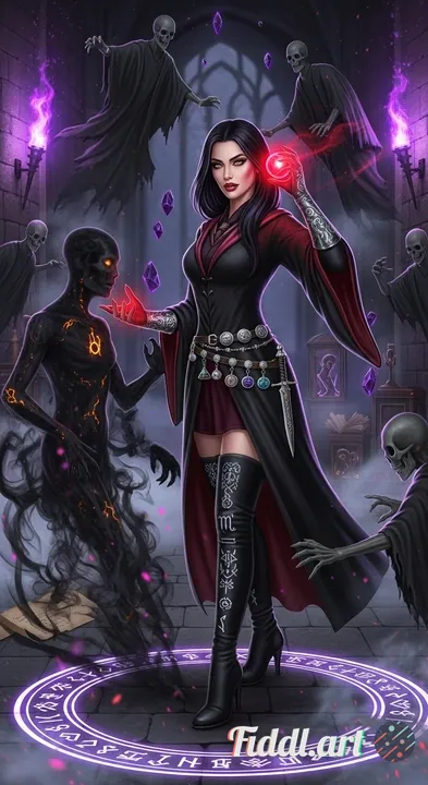 Ultra-realistic full-body portrait of an extraordinarily beautiful European witch in her late 20s, r