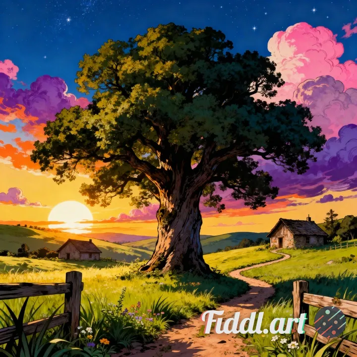 Ultra-sharp high-detail fantasy landscape with crisp illustrated edges and rich color depth. A large